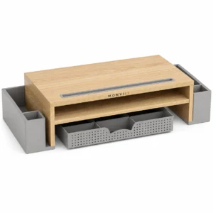 Monviix | Oak Monitor Stand with Organizer Tray